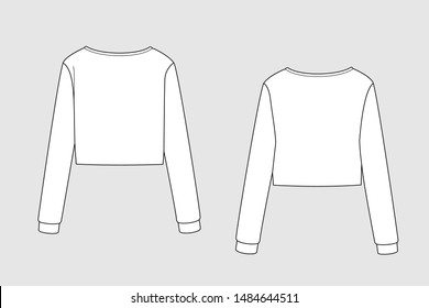 Female hoodie vector template isolated on a grey background. Front and back view. Outline fashion technical sketch of clothes model.