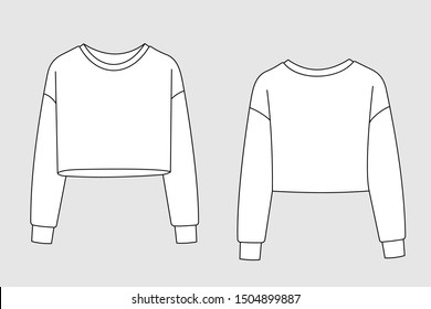 Female hoodie vector template isolated on a grey background. Front and back view. Outline fashion technical sketch of clothes model.