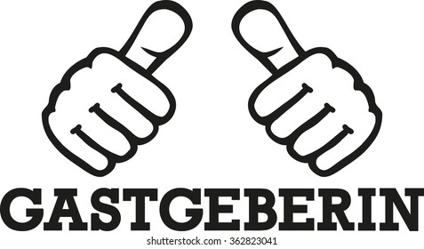 Female host german word with thumbs