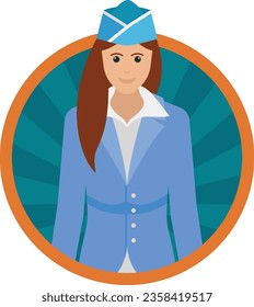 Hosteas femeninas o Concepto de tripulación de cabina, azafata de vuelo o azafata Diseño de iconos redondos, símbolo profesional uniforme, ocupaciones de personajes signo de personas del Día laboral Ilustración de material