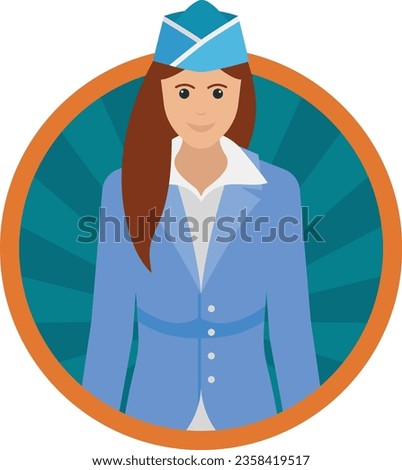 Female hostesses or Cabin Crew Concept, flight attendant or stewardess Vector Round Icon Design, Professional uniform Symbol, character occupations sign Labor Day people Stock illustration