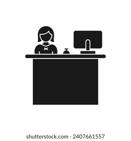 Female hotel receptionist icon flat style isolated on white background. Vector illustration