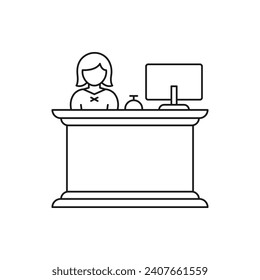 Female hotel receptionist icon line style isolated on white background. Vector illustration