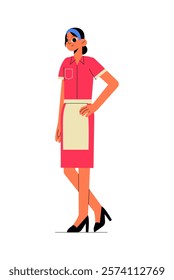 Female Hotel Staff In Uniform In Flat Vector Illustration Symbolizing Service, Hospitality, And Professionalism, Isolated On White Background.