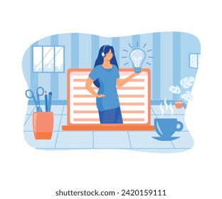 Female hotline operator advises client. Online assistant, virtual help service. flat vector modern illustration 