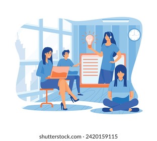 Female hotline operator advises client. Online assistant, virtual help service in living coral palette.  flat vector modern illustration 