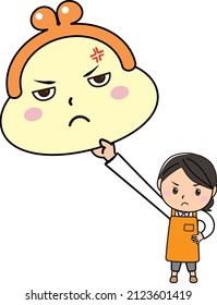 Female, housewife with an angry face and a big purse