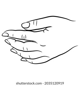Female human hand. Cartoon style. Black and white linear silhouette. Isolated vector illustration.