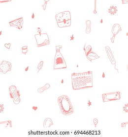 Female hygiene seamless pattern in pink colors. Easy to use for print, promo, banners, backgrounds.