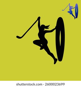 Female Ice Hockey Player in Dynamic Action Silhouette