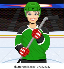 Female Ice Hockey Player With An Ice Hockey Stick