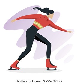 Female Ice Skater in Action, vector illustration.