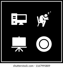 female icon. 4 female vector set. sleeping, presentation, computer and dish icons for web and design about female theme