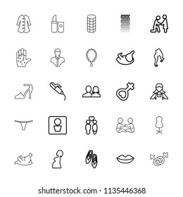 Female icon. collection of 25 female outline icons such as chicken, man wc, man and woman, curly hair, woman hairstyle, lips. editable female icons for web and mobile.