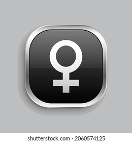 female icon design. Glossy Button style rounded rectangle isolated on gray background.. Vector illustration