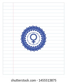 female icon draw (pen strokes). Blue ink. Vector Illustration. Detailed.