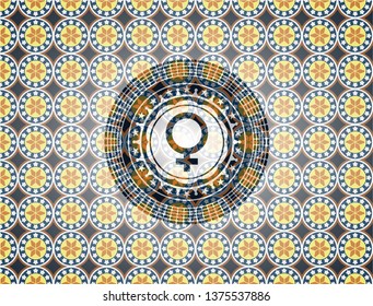 female icon inside arabesque badge. arabic decoration.