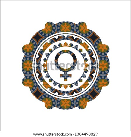 female icon inside arabesque badge. arabic decoration.