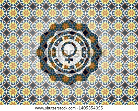 female icon inside arabesque badge background. arabic decoration.