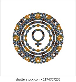 female icon inside arabesque emblem background. arabic decoration.