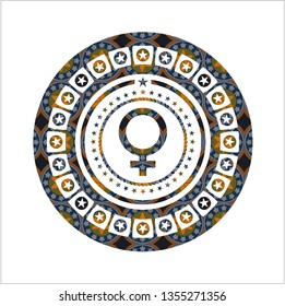 female icon inside arabesque emblem background. arabic decoration.