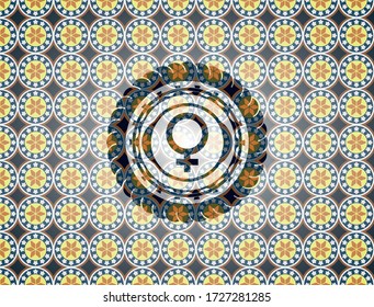icono femenino dentro del fondo del emblema árabe. decoración árabe. 