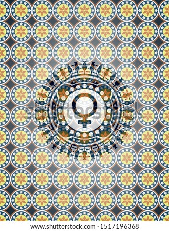 female icon inside arabesque emblem. arabic decoration.