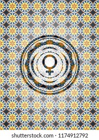 female icon inside arabesque style emblem. arabic decoration.