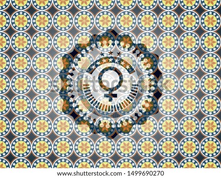 female icon inside arabesque style badge. arabic decoration.