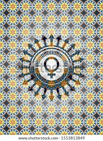 female icon inside arabesque style emblem. arabic decoration.
