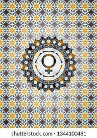 female icon inside arabic style emblem. Arabesque decoration.