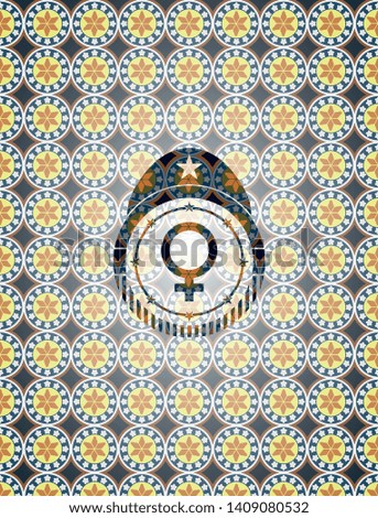 female icon inside arabic style emblem. Arabesque decoration.