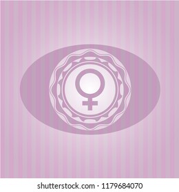female icon inside badge with pink background
