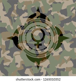 female icon inside camo texture
