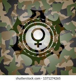 female icon inside camo texture