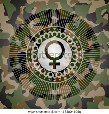 female icon inside camo texture