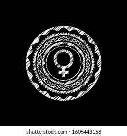 female icon inside chalk emblem