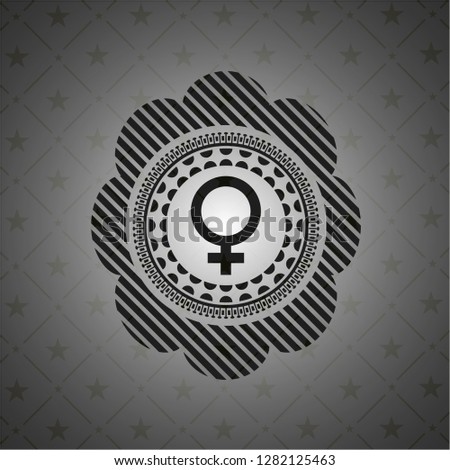 female icon inside dark badge or emblem