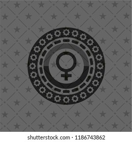 female icon inside dark emblem. Retro