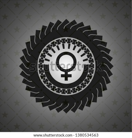 female icon inside dark emblem. Retro