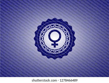 female icon inside emblem with jean high quality background