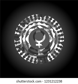 female icon inside grey camo texture
