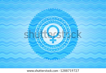female icon inside light blue water badge.