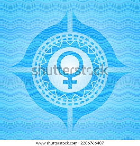 female icon inside light blue water emblem. 