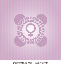 female icon inside pink emblem. Retro