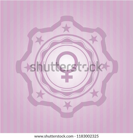 female icon inside pink emblem. Retro