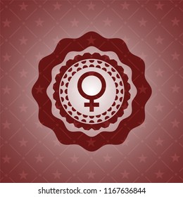 female icon inside red icon or emblem