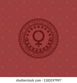 female icon inside red icon or emblem