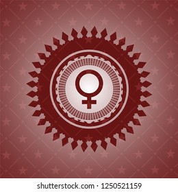 female icon inside red emblem. Retro