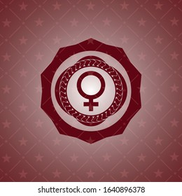 female icon inside red icon or emblem